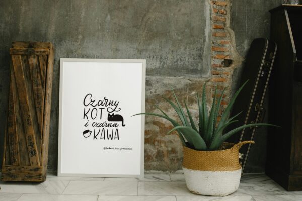 Czarny kot i czarna kawa - plakat do druku - obrazek 2